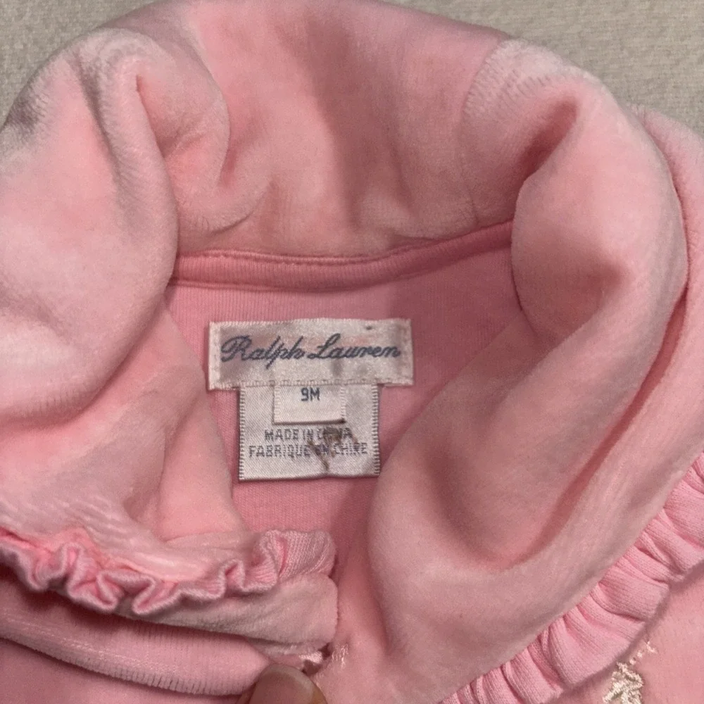 Ralph Lauren‎ Girl 9 Months Pink Soft Velour Collar Footed One Piece Outfit EUC